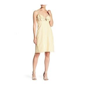 CAD Front Knot Linen Dress Yellow Striped Size XL 2795